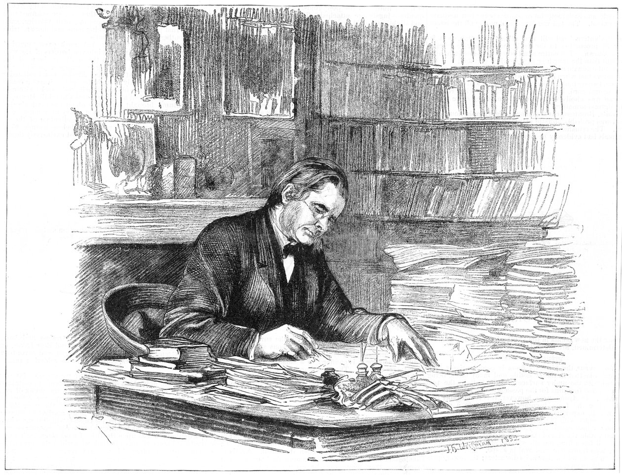 Thomas Henry Huxley, brittiläinen biologi, pöytänsä ääressä vuonna 1882 1883 tekijältä Unbekannt
