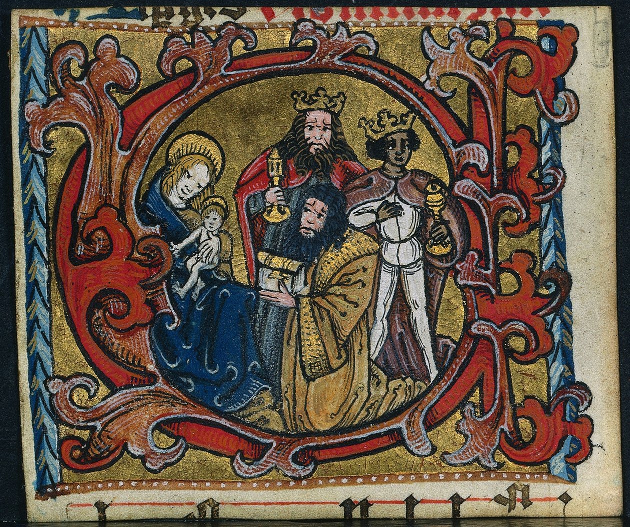 Kolme leikkausta missaalista: Alkukirjain C, tietäjien palvonta, n. 1470-1500. tekijältä Unbekannt