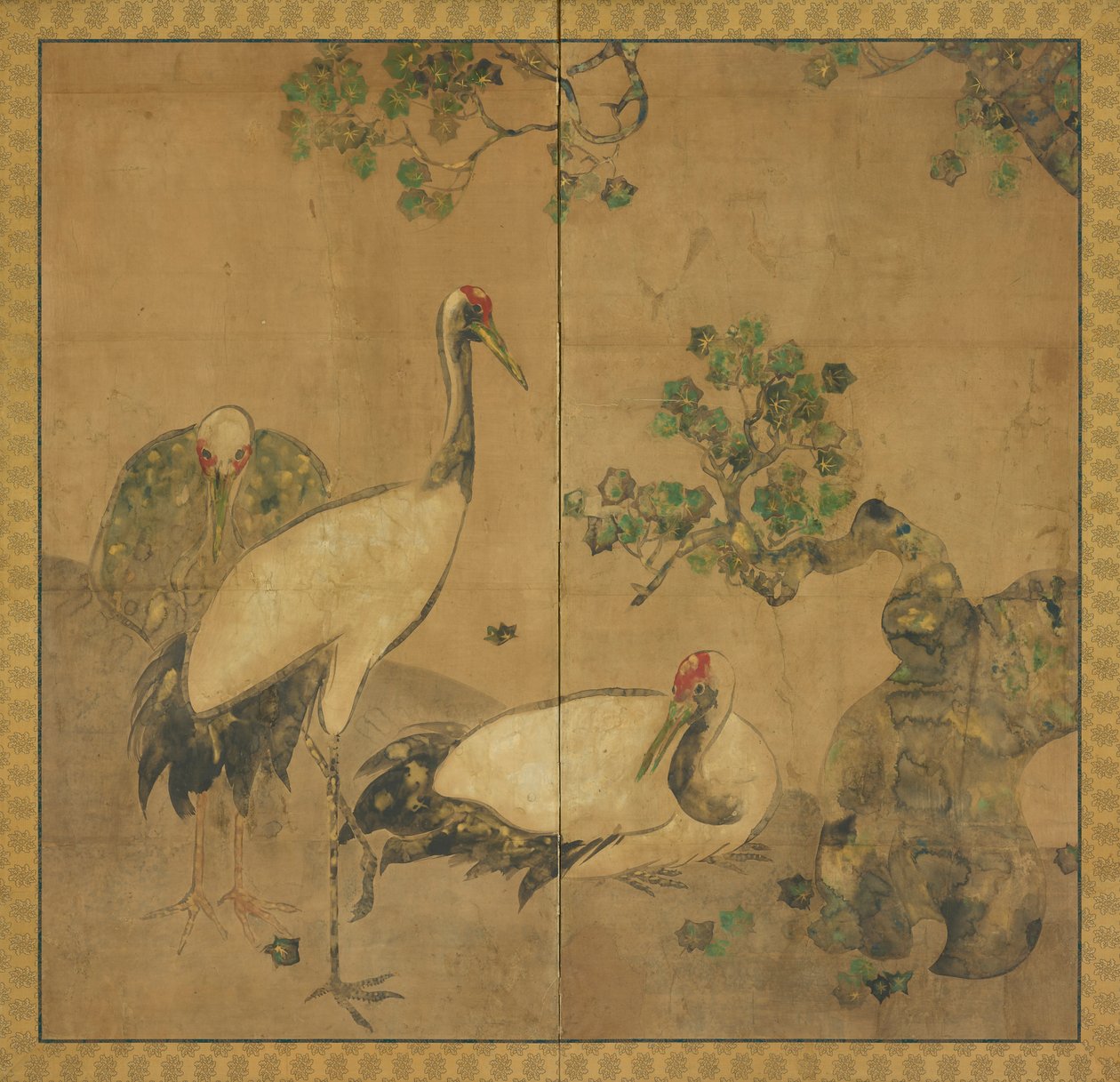 Kolme nosturia puun alla, Edo-kausi, 1615-1868. tekijältä Unbekannt