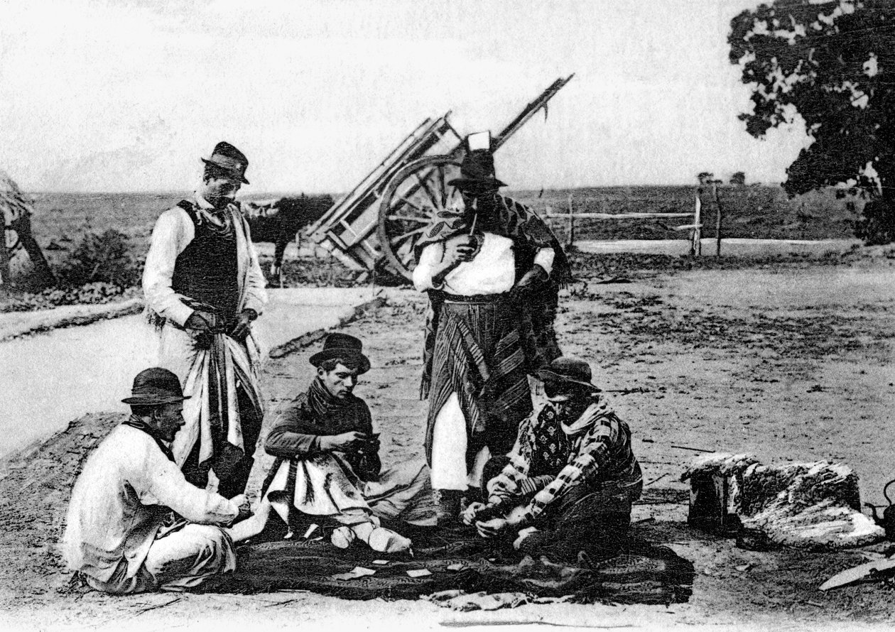 Kolme miestä pelaavat korttia, Uruguay, 1900-luku tekijältä Unbekannt