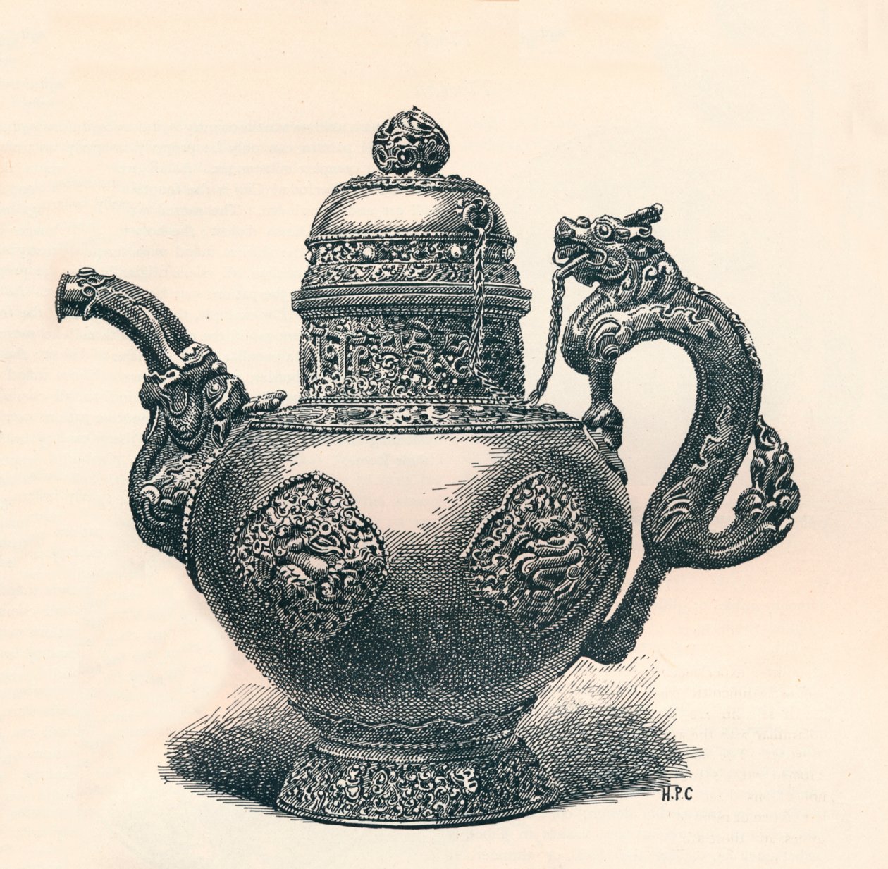 Tiibetin teekannu lohikäärmeputkella ja kahvalla näyttää kiinalaista vaikutusta, c1904 tekijältä Unbekannt