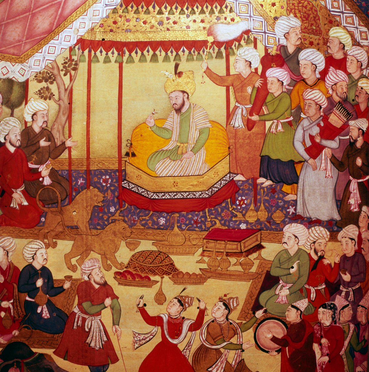 Timur nousi valtaistuimelle juhlien aikana, Mughal-käsikirjoitus, 1600-1601 tekijältä Unbekannt
