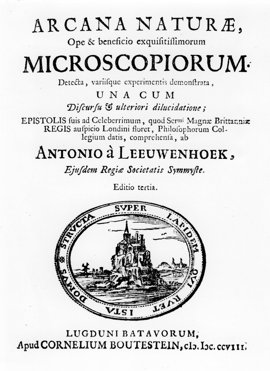 Hollantilaisen mikroskoopin Anton van Leeuwenhoekin Microscopiumin otsikkosivu, 1708 tekijältä Unbekannt