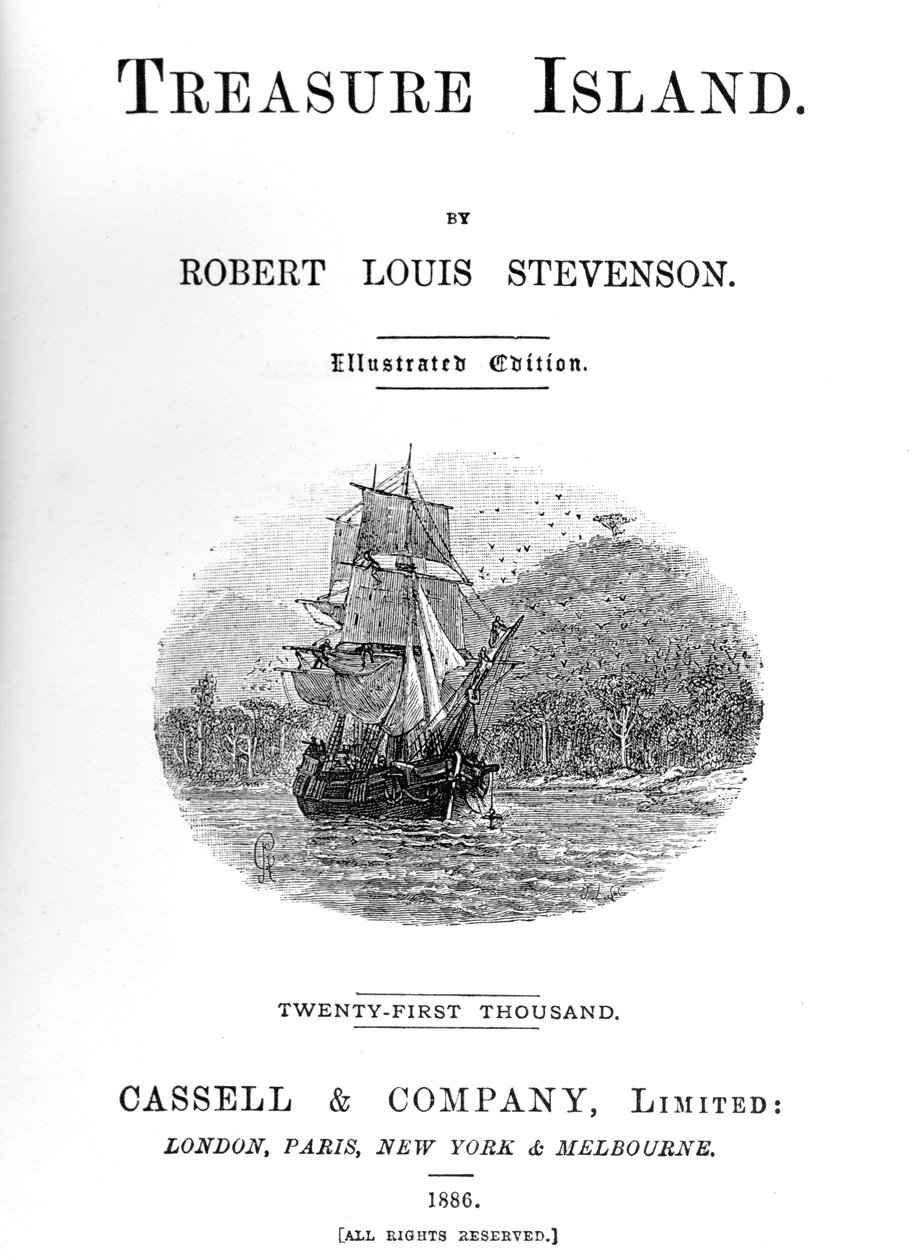 Robert Louis Stevensonin Treasure Islandin otsikkosivu, 1886 tekijältä Unbekannt