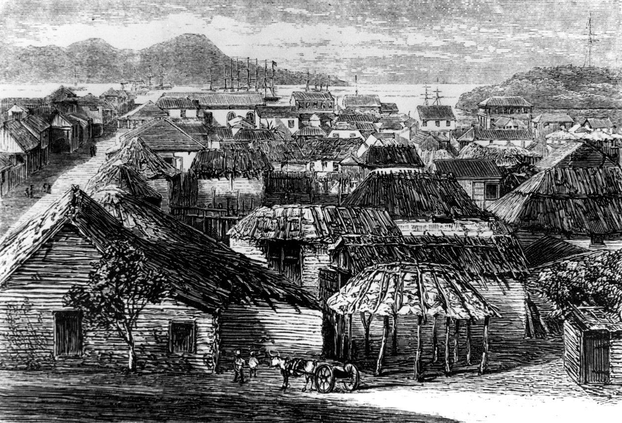 Puerto Platan kaupunki ja lahti, Santo Domingo, 1873 tekijältä Unbekannt