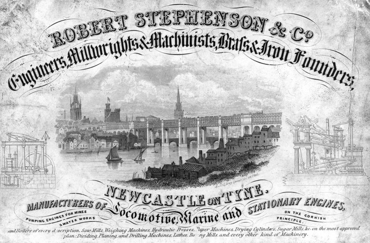 Robert Stephenson & Companyn kauppakortti, englantilainen insinööri, 1800-luku tekijältä Unbekannt