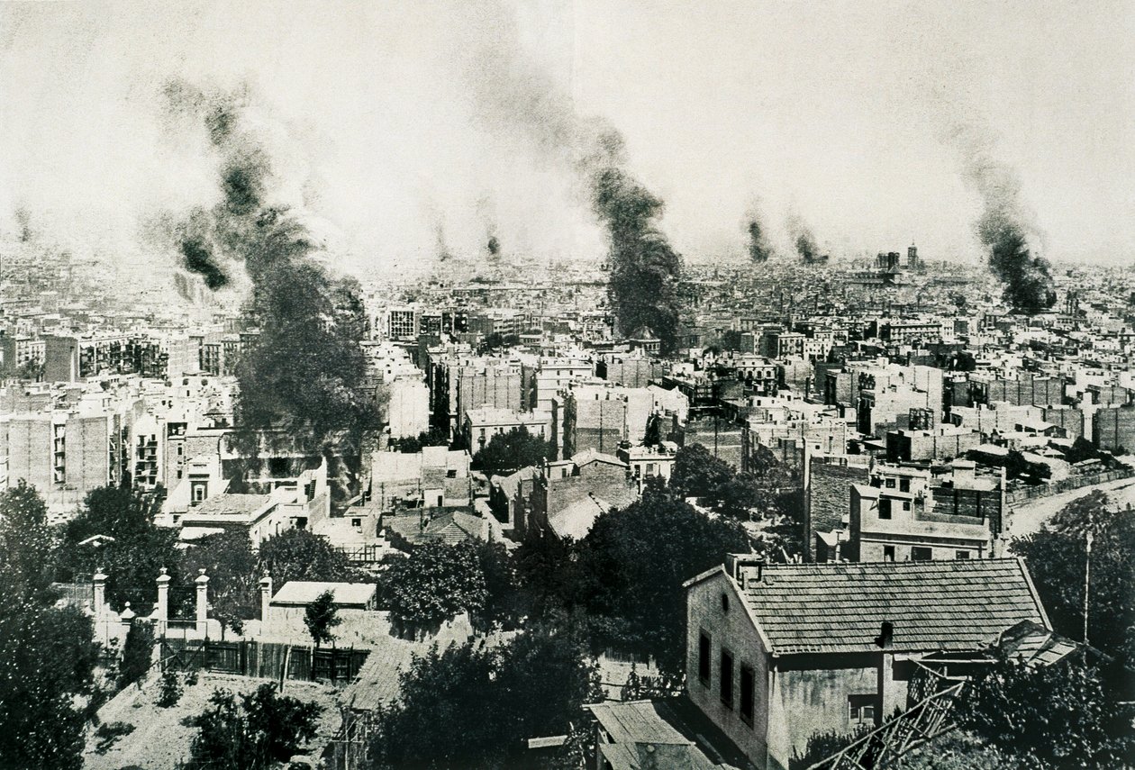 Traaginen viikko 1909, Luostarien tulipalo. Kuva julkaistu La Actualidad -lehdessä. Barcelona, ​​Espanja tekijältä Unbekannt