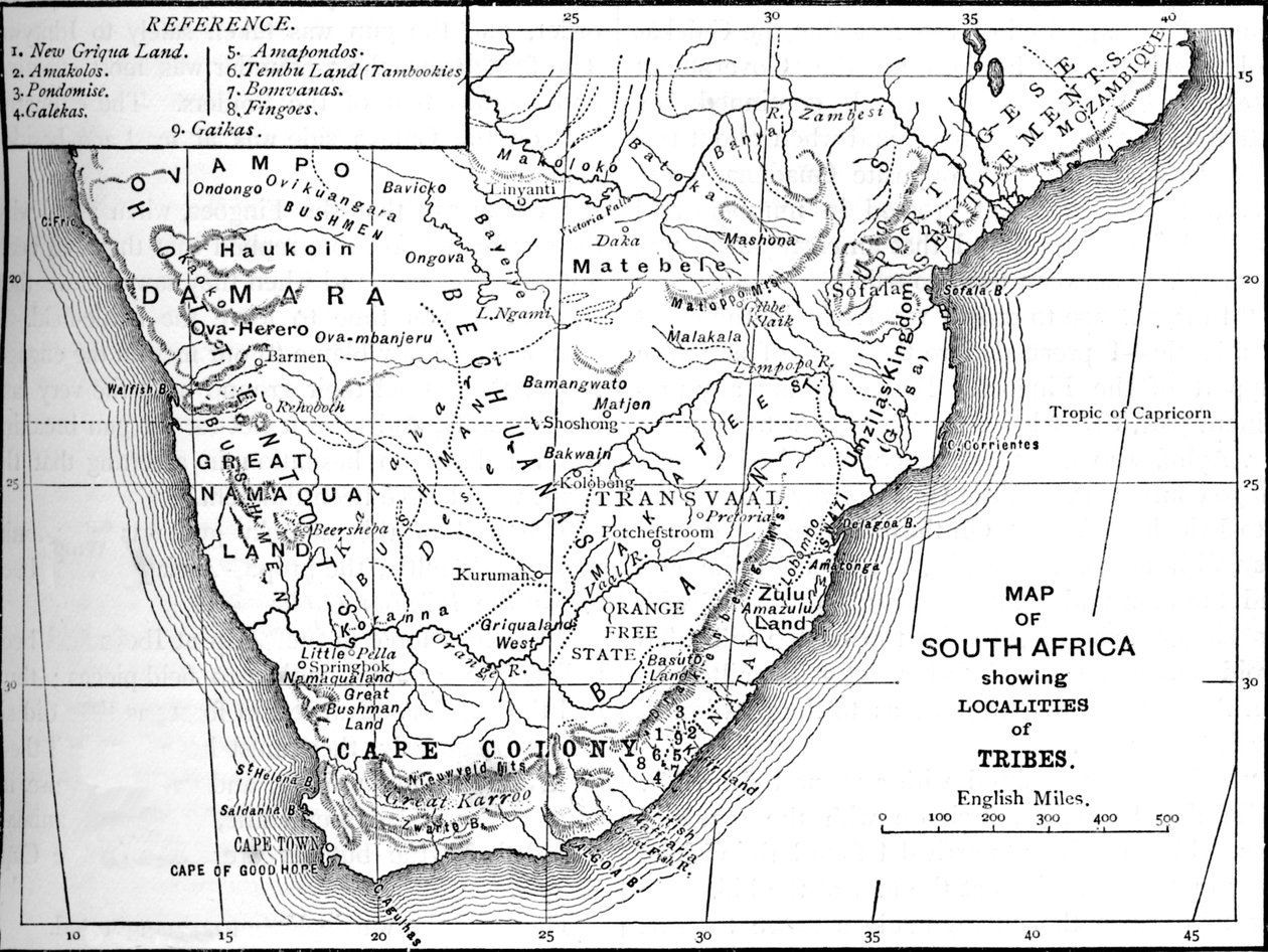 Etelä-Afrikan heimokartta, c1880 tekijältä Unbekannt