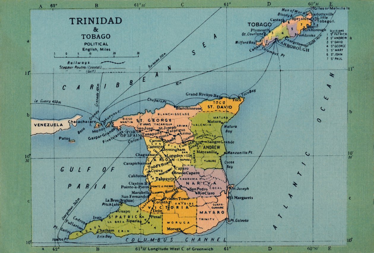Trinidad & Tobagon kartta, 1940-luku. tekijältä Unbekannt