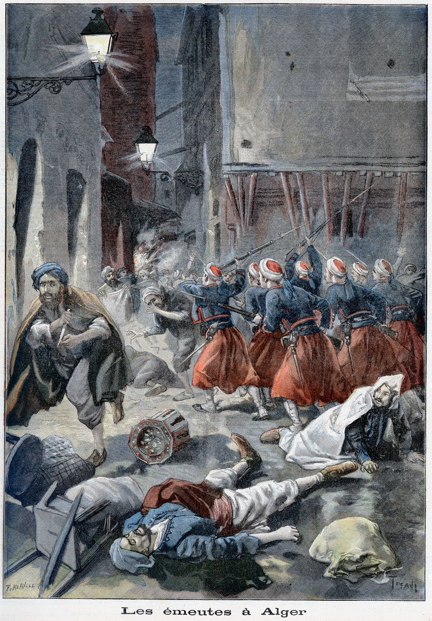 Joukot yrittävät raivata katuja juutalaisten vastaisten mellakoiden aikana, Alger, Algeria, 1898 tekijältä Unbekannt