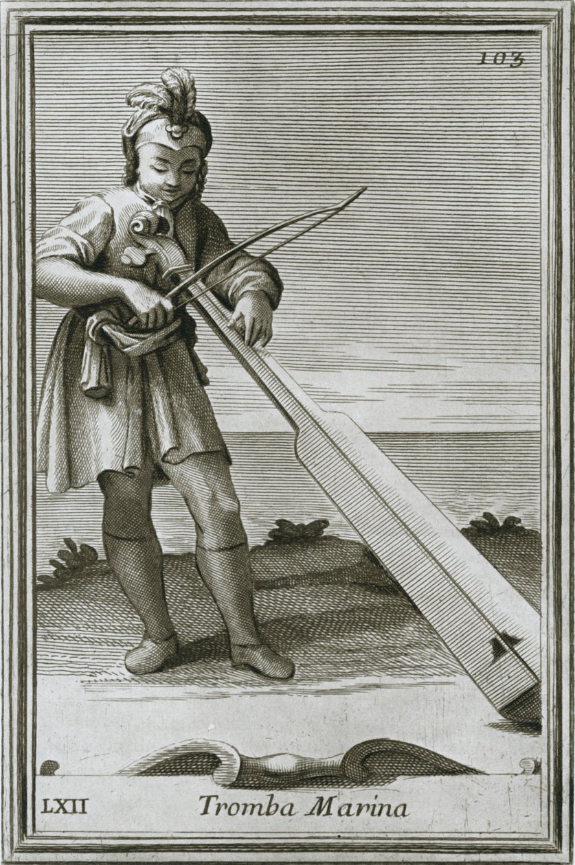 Trumscheit meritrumpetti, kaiverrus F. Bonannisin kirjasta Armonic cabinet, Rooma, 1722, 1948 tekijältä Unbekannt