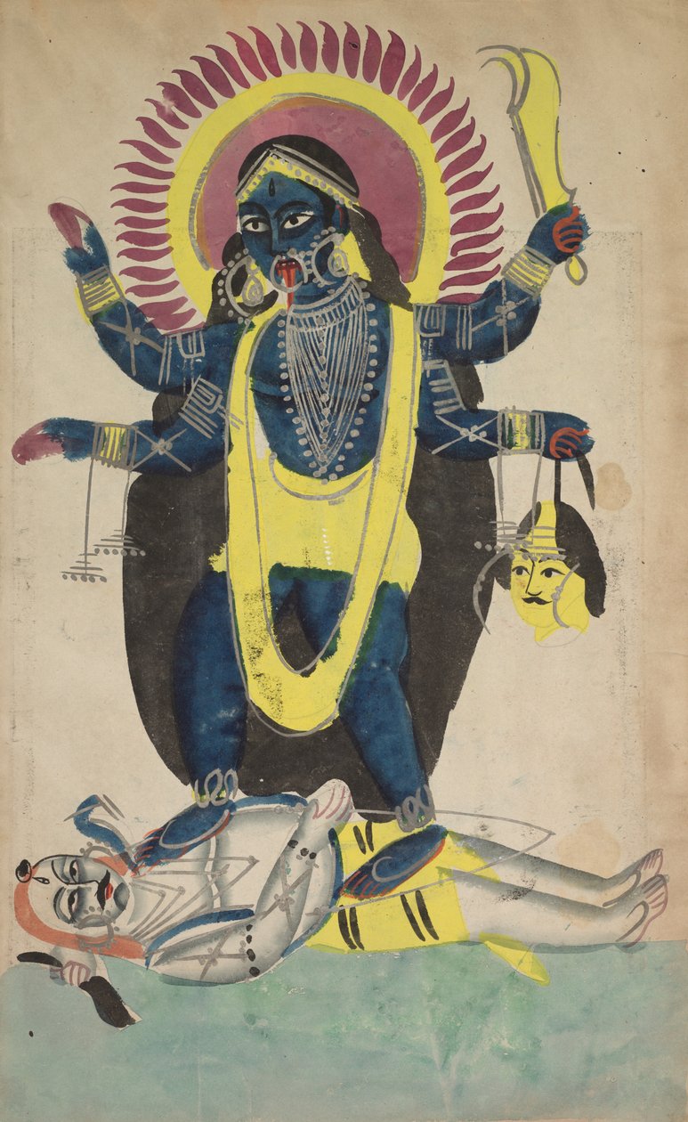 Kalin kaksi aspektia: Kali tanssii Shivalla, c. 1880-1890. tekijältä Unbekannt