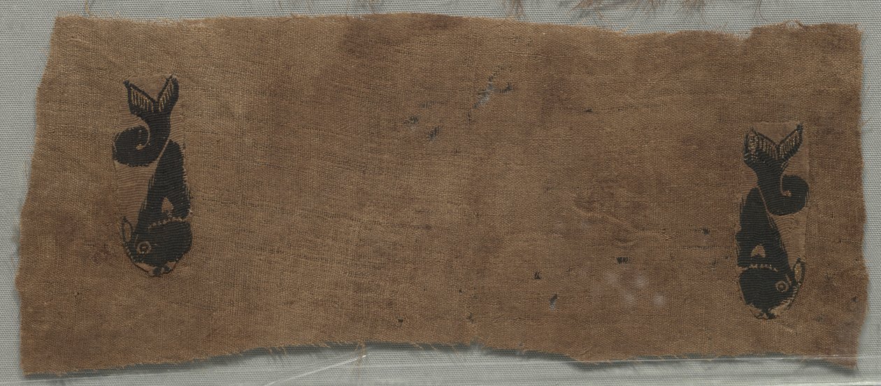 Kaksi katkelmaa verhosta: delfiinit, 400-500s. tekijältä Unbekannt