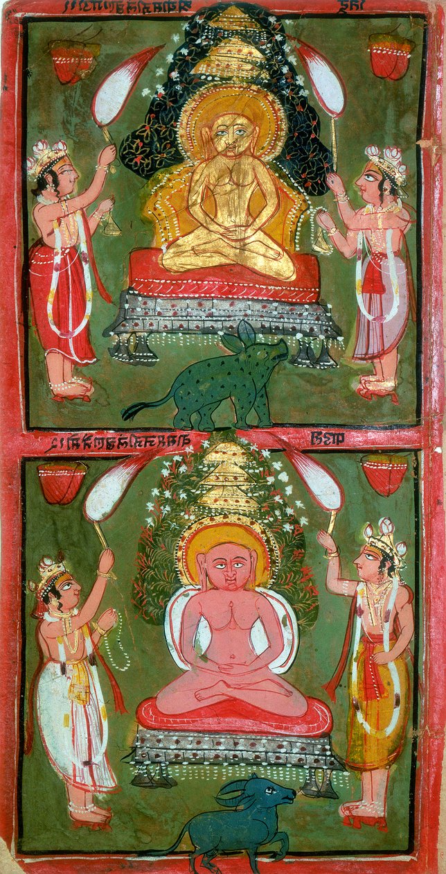 Kaksi Jain Tirthankaras- tai jina-ford-valmistajaa ja heidän kannattajansa, Bundin alue, Intia, c1720 tekijältä Unbekannt