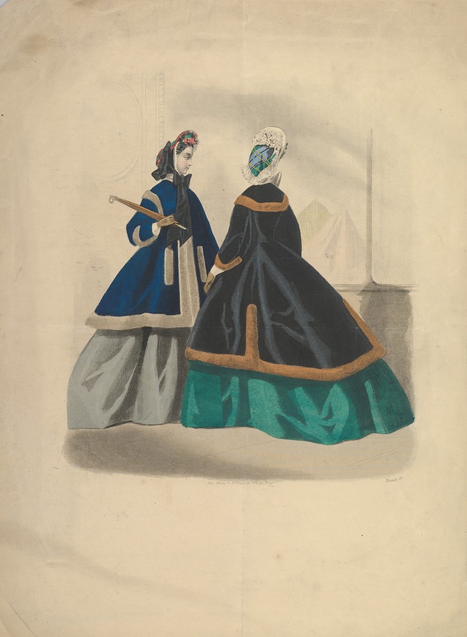 Kaksi naista pukeutunut takkiin, 1863-64. tekijältä Unbekannt