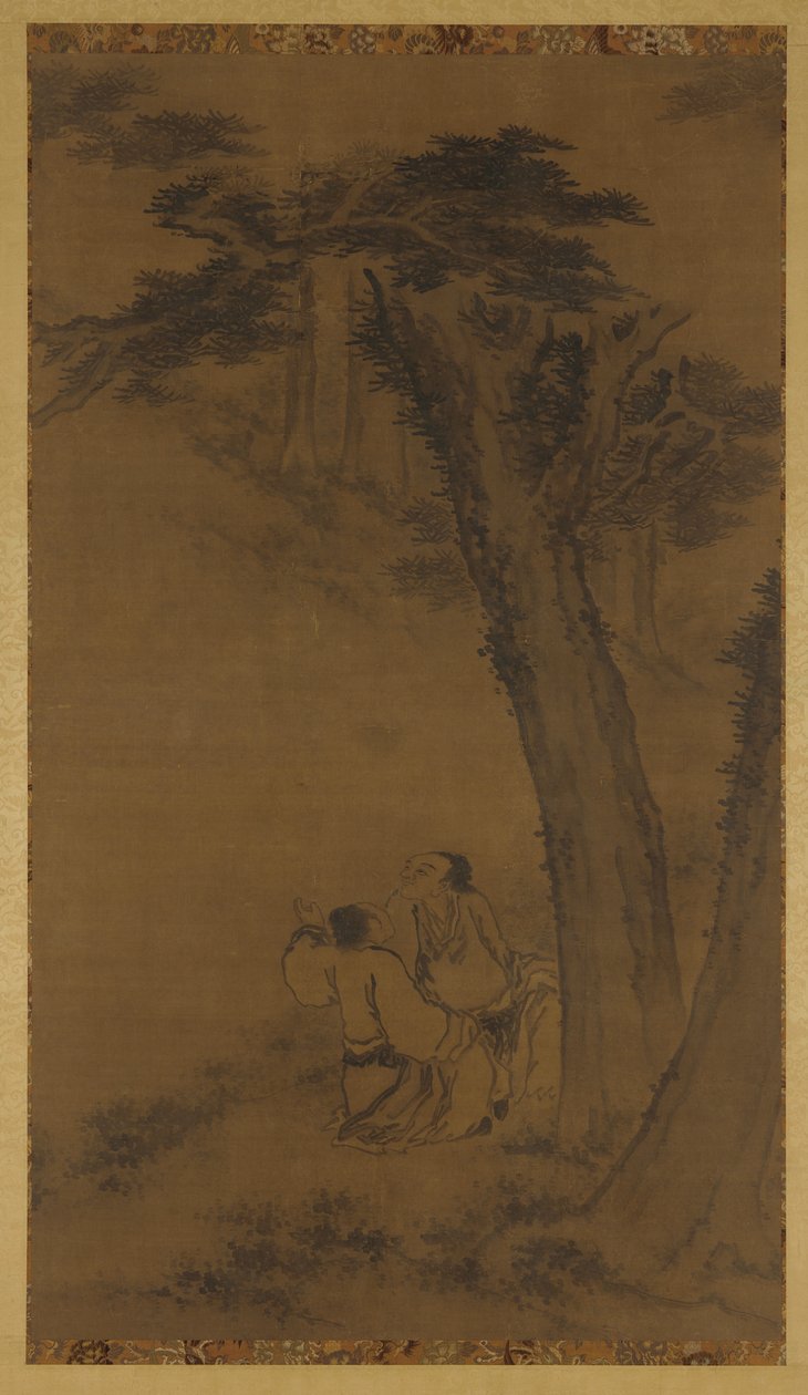 Kaksi hahmoa rinteellä puiden alla, Ming- tai Qing-dynastia, 1600-luku. tekijältä Unbekannt