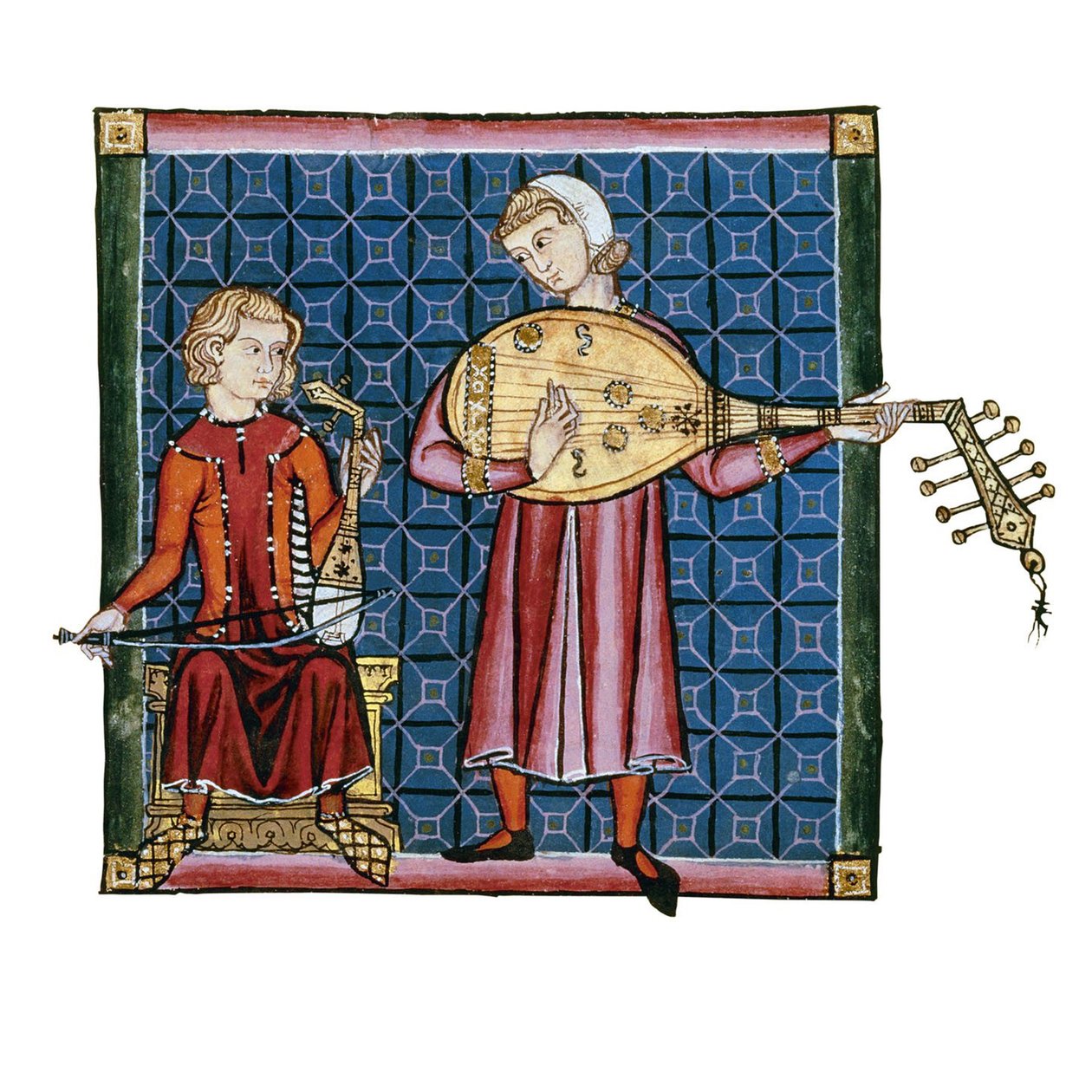 Kaksi minstreliä. Kuvitus koodista Cantigas de Santa Maria, n. 1280 tekijältä Unbekannt