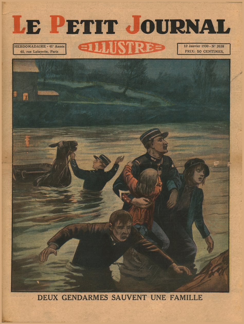 Kaksi poliisia pelastaa perheen, 1930. tekijältä Unbekannt