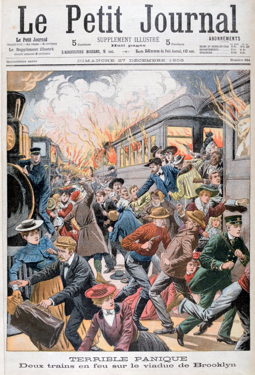 Kaksi junaa palossa Brooklynin sillalla, 1903 tekijältä Unbekannt