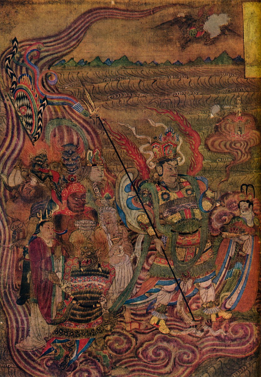 Vaishravana matkustaa aaltojen yli, Tuhansien Buddhan luolista, c900 tekijältä Unbekannt