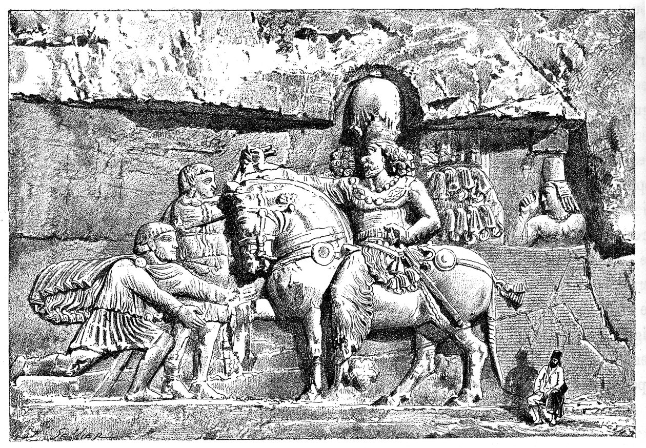 Valerian Saporin jaloilla, Kuninkaalliset haudat Naksh-I-Rustemissa, Persepolis, Iran, 1895 tekijältä Unbekannt