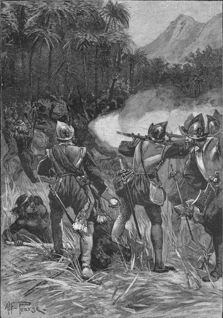 Vasco Nunez De Balboa taistelee Cordilleraille, c1513 1908 tekijältä Unbekannt