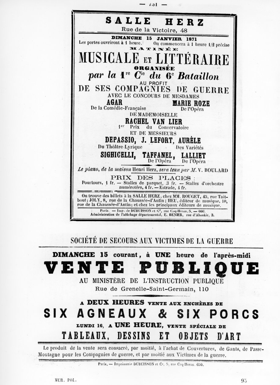 Vente Publique, Pariisin kommuunin ranskalaisista poliittisista julisteista, toukokuu 1871 tekijältä Unbekannt