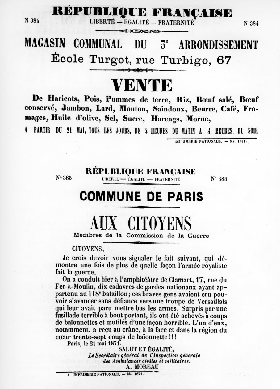 Vente, Pariisin kommuunin Ranskan poliittisista julisteista, toukokuu 1871 tekijältä Unbekannt