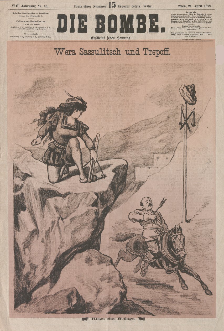 Vera Zasulich ja Trepov Die Bomben kansikuva, 1878. tekijältä Unbekannt