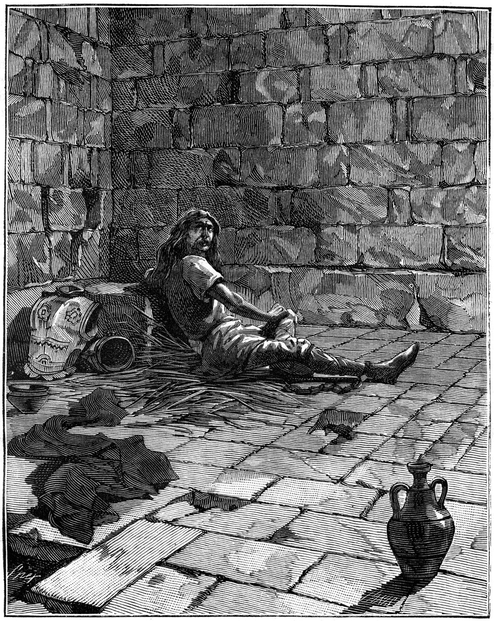 Vercingetorix vangittiin Tullianumiin Roomassa, n. 52-46 eKr. 1882-1884 tekijältä Unbekannt