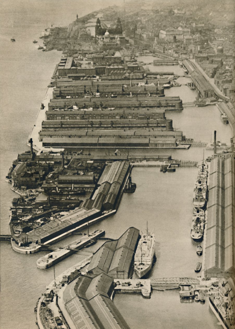 Alukset purjehtivat Liverpoolista satamiin kaikkialla maailmassa, Mersey-joelta, 1936 tekijältä Unbekannt