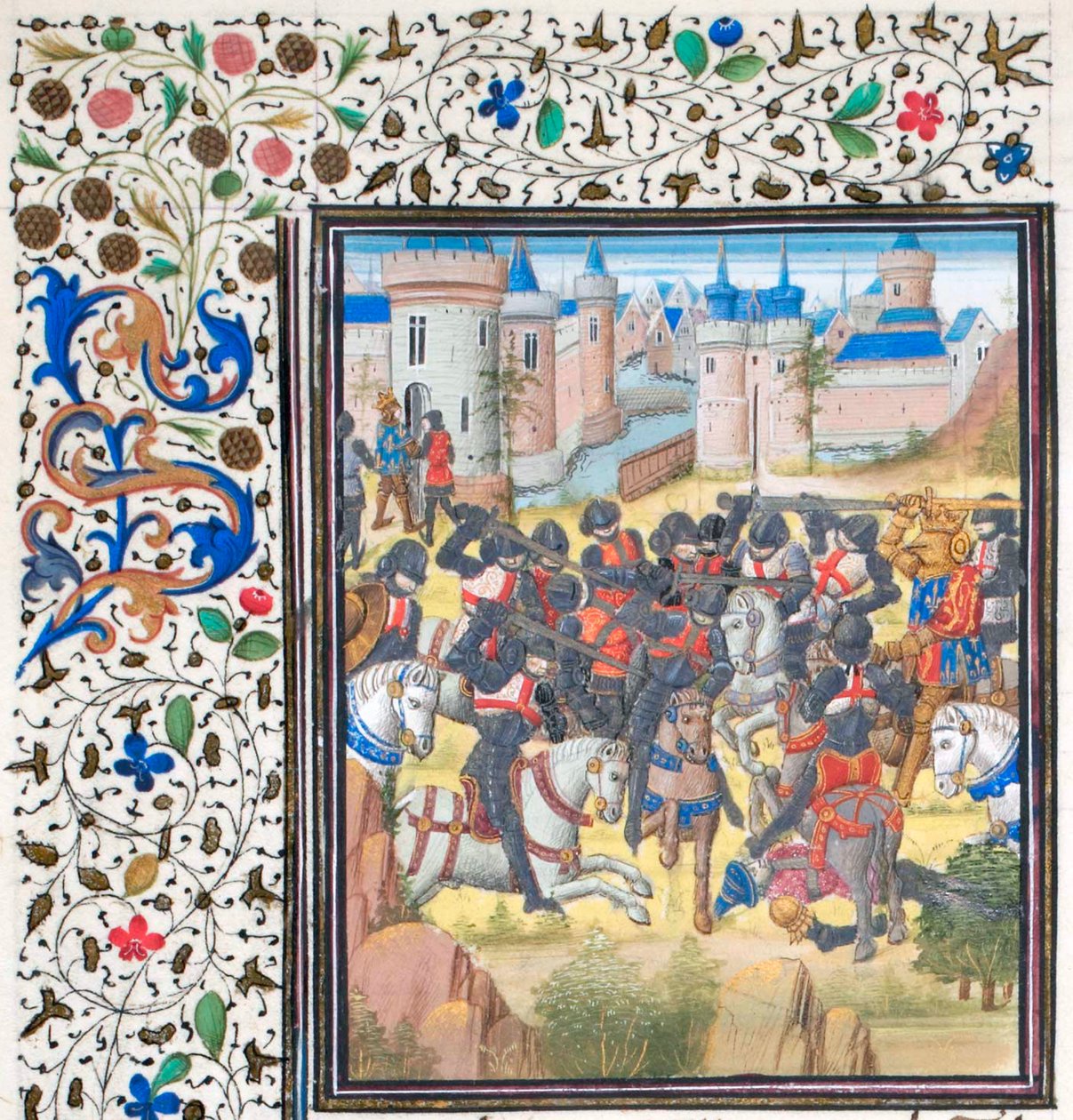 Richard Leijonasydämen voitto Philip Augustuksesta vuonna 1198. Pienoiskuva Historiasta, William of Tyre, 1460-luku tekijältä Unbekannt