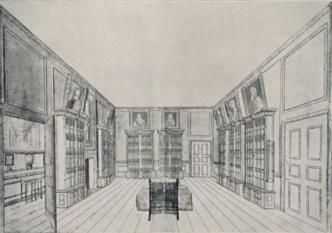 Näkymä sisäänpäin katsottuna Samuel Pepys -kirjastosta York Buildingissa, 1928 tekijältä Unbekannt