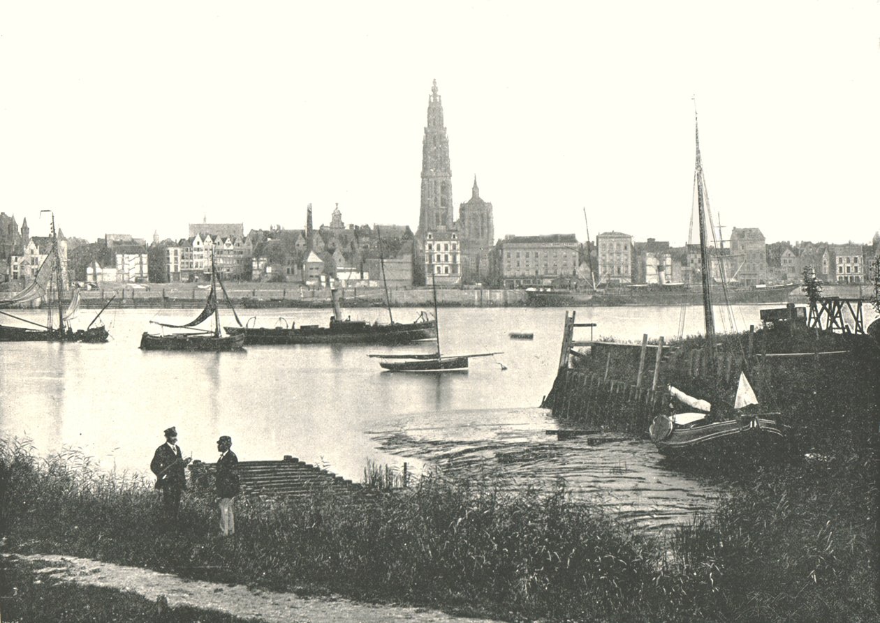 Näkymä joen yli katedraalille, Antwerpen, Belgia, 1895. tekijältä Unbekannt