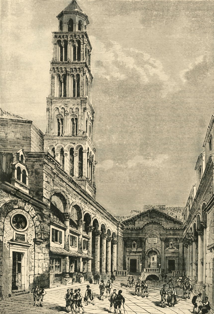 Näkymä Spalatrossa, jossa näkyy Diocletianuksen palatsin Campanile ja Peristyle, 1890. tekijältä Unbekannt