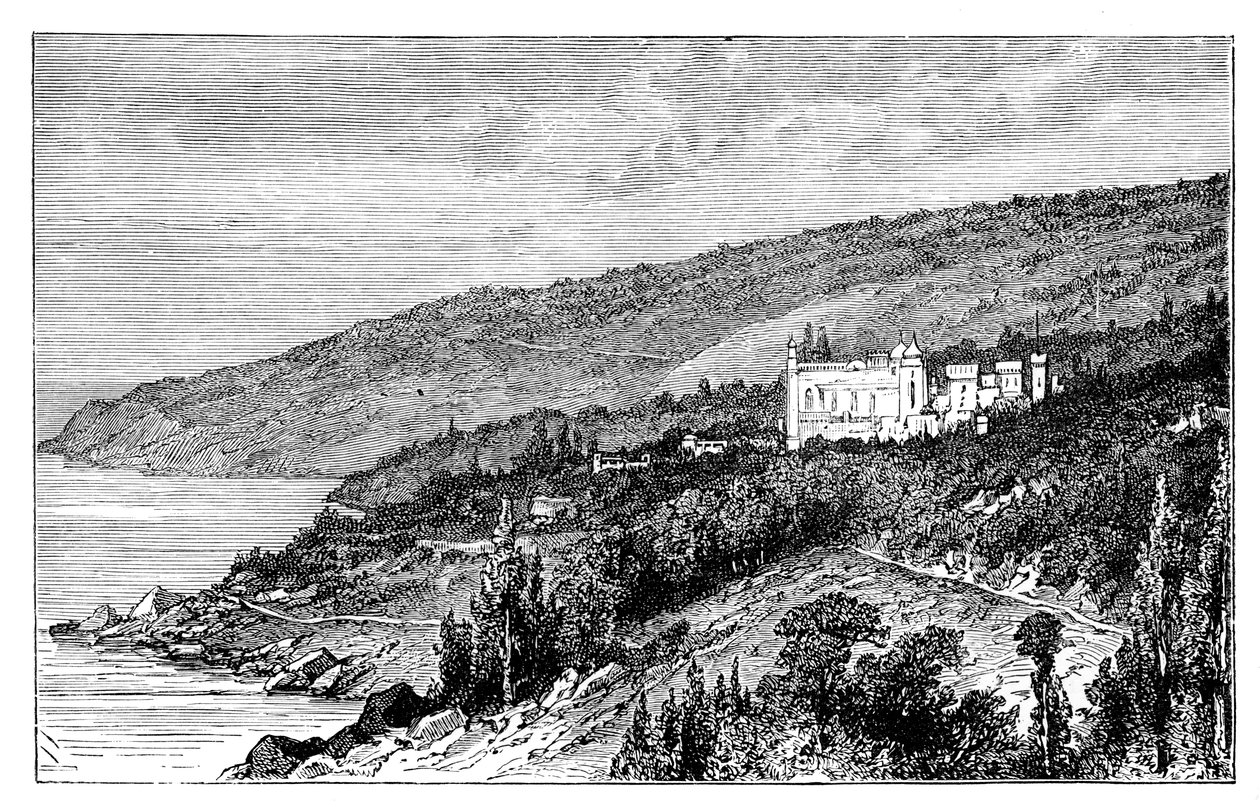 Näkymä Krimillä: Woronzowin palatsi, Alupka, Ukraina, c1888 tekijältä Unbekannt