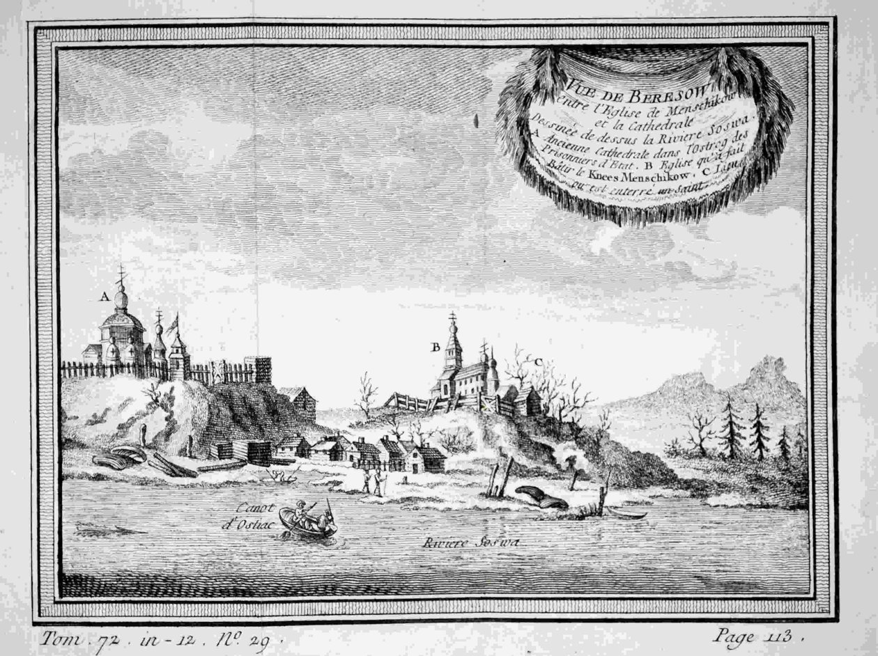 Näkymä Beryozovolle Sosvajoelta, 1770-luku tekijältä Unbekannt