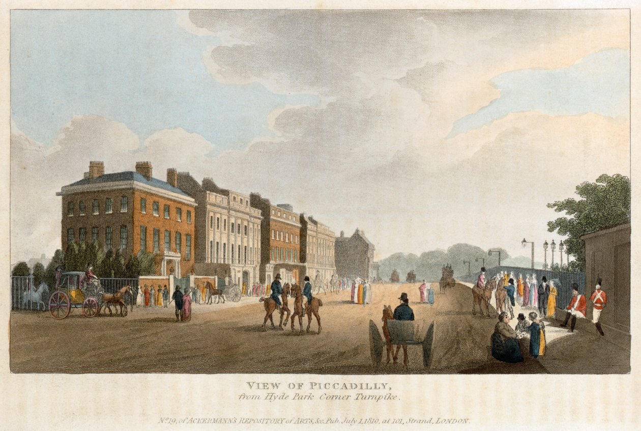 "Näkymä Piccadillylle Hyde Park Corner Turnpikesta", Lontoo, 1810 tekijältä Unbekannt