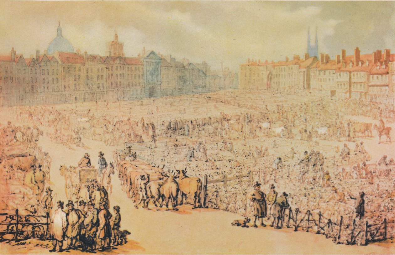 Näkymä Smithfield Marketille, Lontoo, 1810 tekijältä Unbekannt