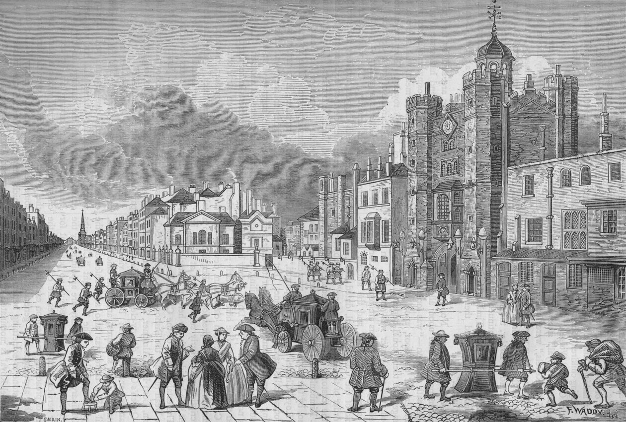 Näkymä St Jamesin palatsille, Westminster, Lontoo, Queen Annen aikaan, n. 1710 1878. tekijältä Unbekannt