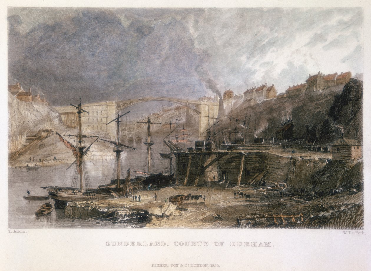 Näkymä Sunderlandista ja Iron Bridgestä itään, 1833 tekijältä Unbekannt