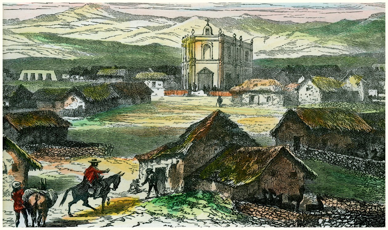 Näkymä Tiahuanacolle, lähellä Titicaca-järveä, Bolivia, vuodelta 1880 tekijältä Unbekannt