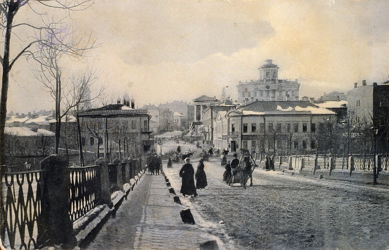 Näkymä Znamenka-kadulle talvella, Moskova, Venäjä, 1900-luvun alku tekijältä Unbekannt