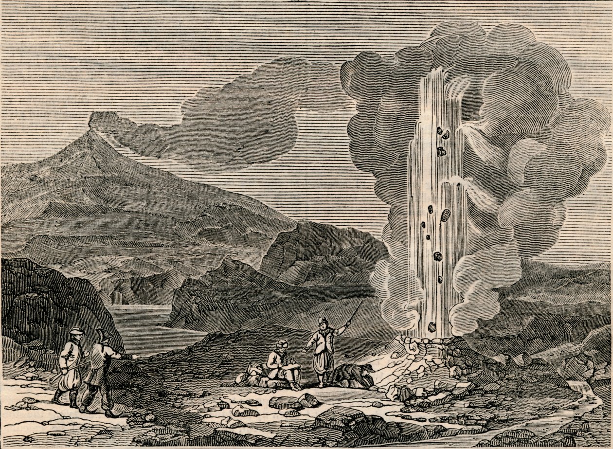 Näkymä geysirille eli kuumalle suihkulähteelle, 7. joulukuuta 1833. tekijältä Unbekannt