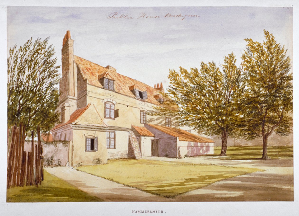 Näkymä julkisesta talosta, Brook Green, Hammersmith, Lontoo, c1820 tekijältä Unbekannt