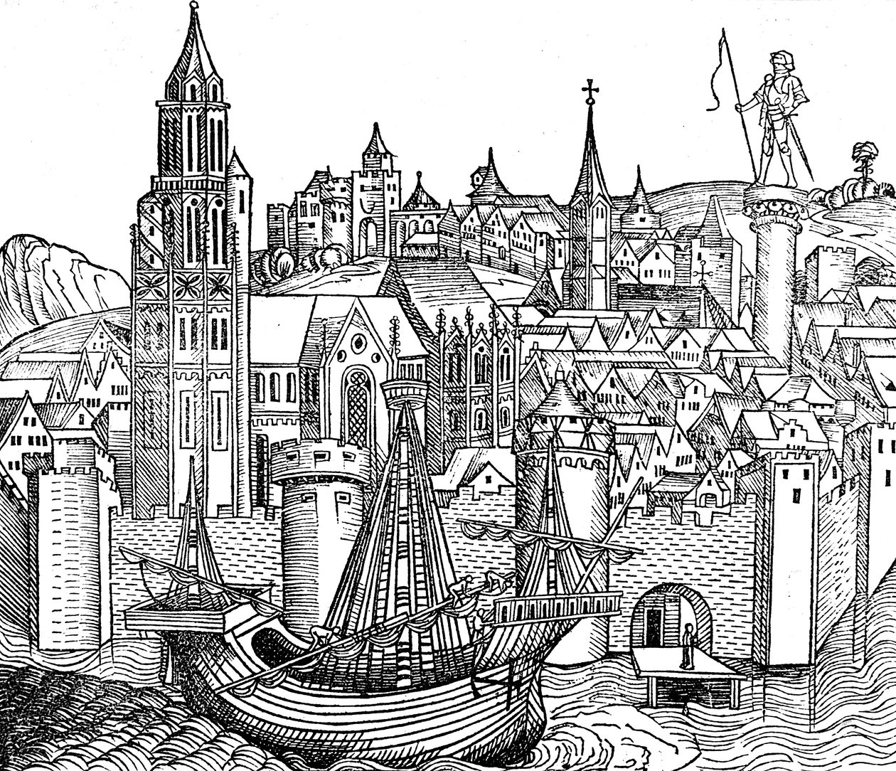 Näkymä linnoitettuun kaupunkiin, 1493 tekijältä Unbekannt