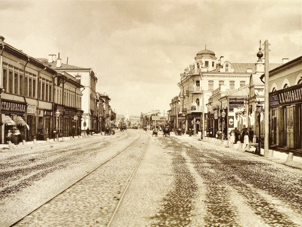 Näkymä Arbat-kadulle Elämää antavan kolminaisuuden kirkosta, Moskova, Venäjä, 1888 tekijältä Unbekannt