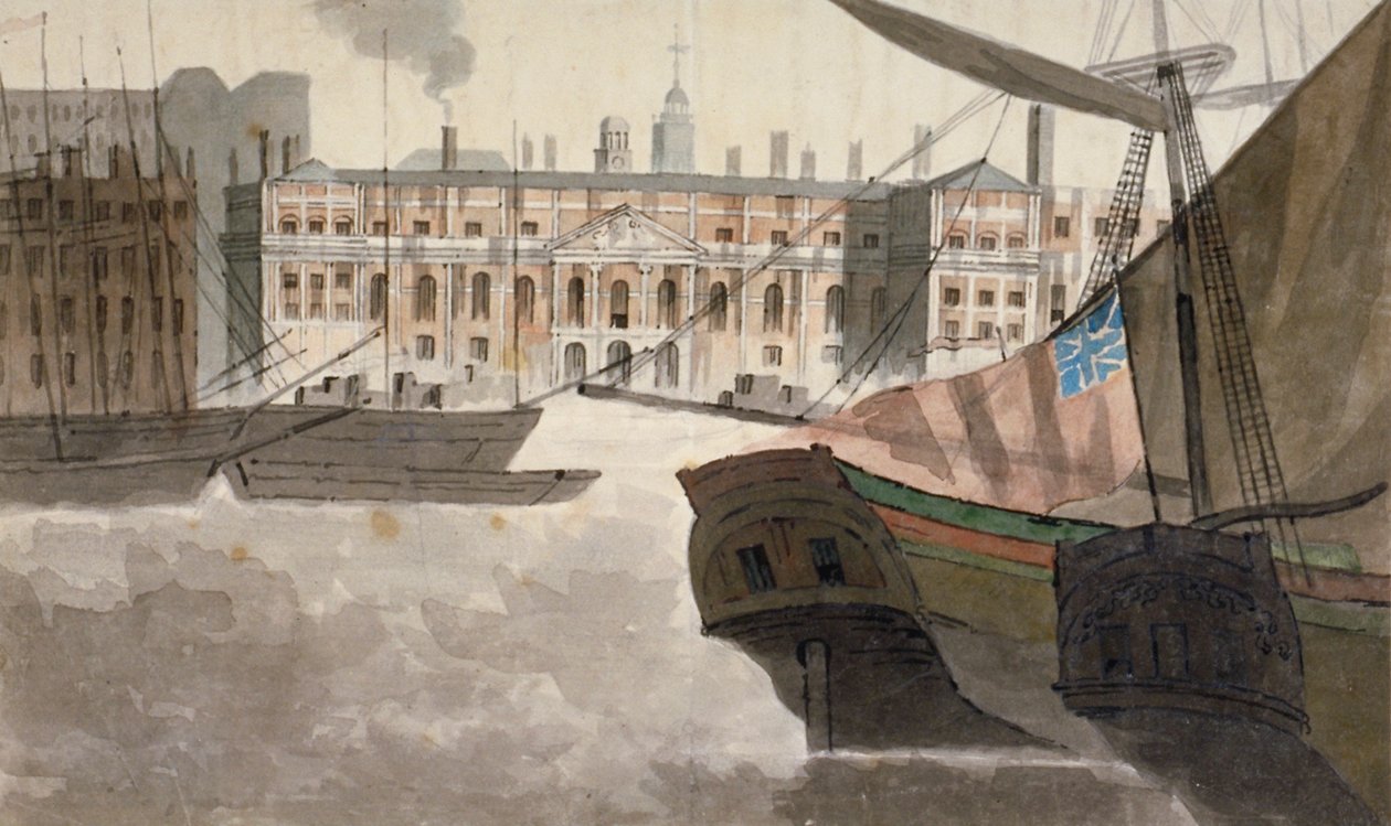 Näkymä tullitaloon Thames-joelta, Lontoon kaupunki, 1810 tekijältä Unbekannt