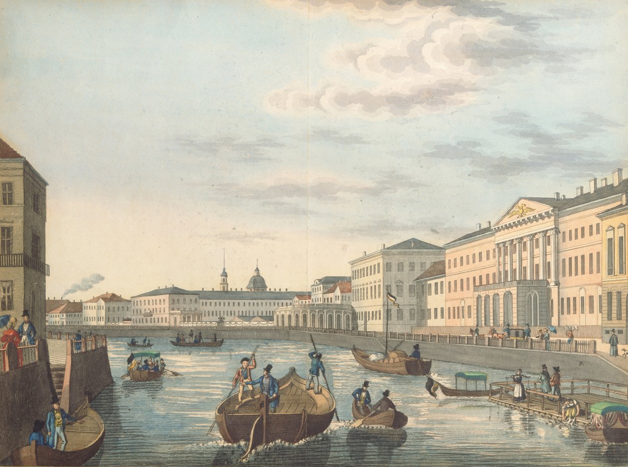 Näkymä Fontanka-joelle Pietarissa, 1820-luku tekijältä Unbekannt