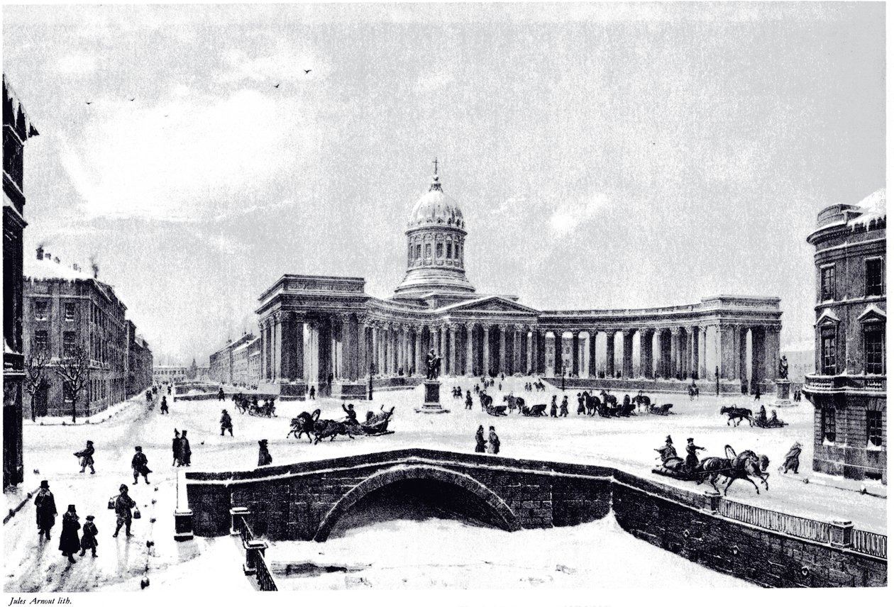 Näkymä Kazanin katedraalille Pietarissa, n. 1850 tekijältä Unbekannt